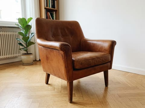 Vintage Ledersessel, Cognac, Mid-Century